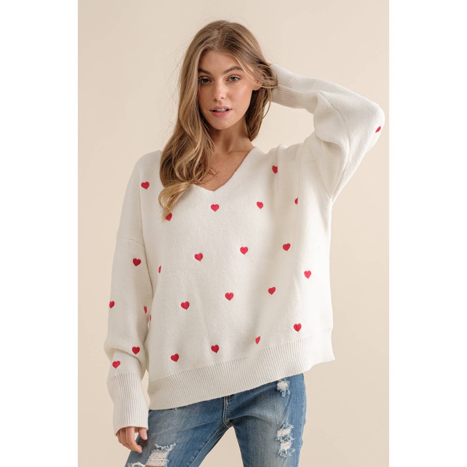 Sweet Generis - Wholesale Knit Sweater - Women's - HEART PATTERN BOXY KNIT PULLOVER SWEATER11