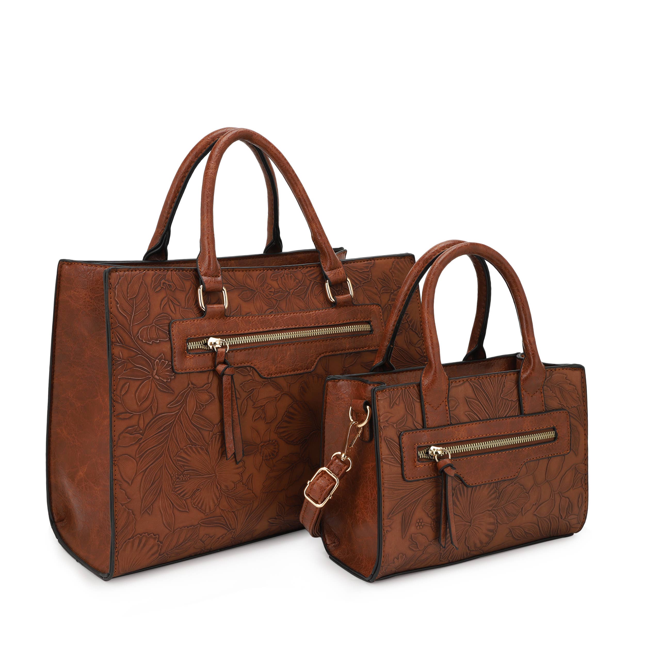 KAYLA+AVA – Engroshandel Tote bag - Dame – Morgan Hibiscus Blomstermønstret Præget Taske Sæt12