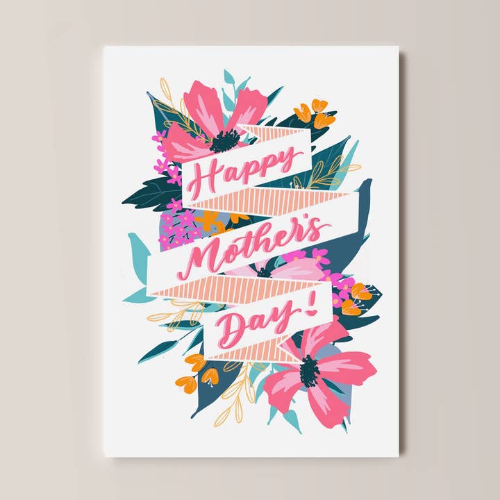 Happy Mother's Day Bright Floral Banner Card for wholesale by Beholding Beauty Art