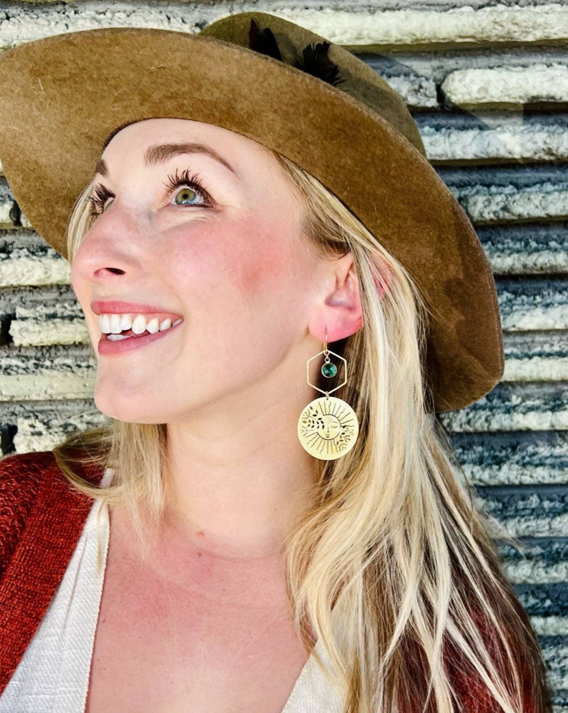 Moxie Collective (formerly Atonement Design) - Wholesale Dangle Earrings - Brass Garden Sun Earrings in Sea Green7