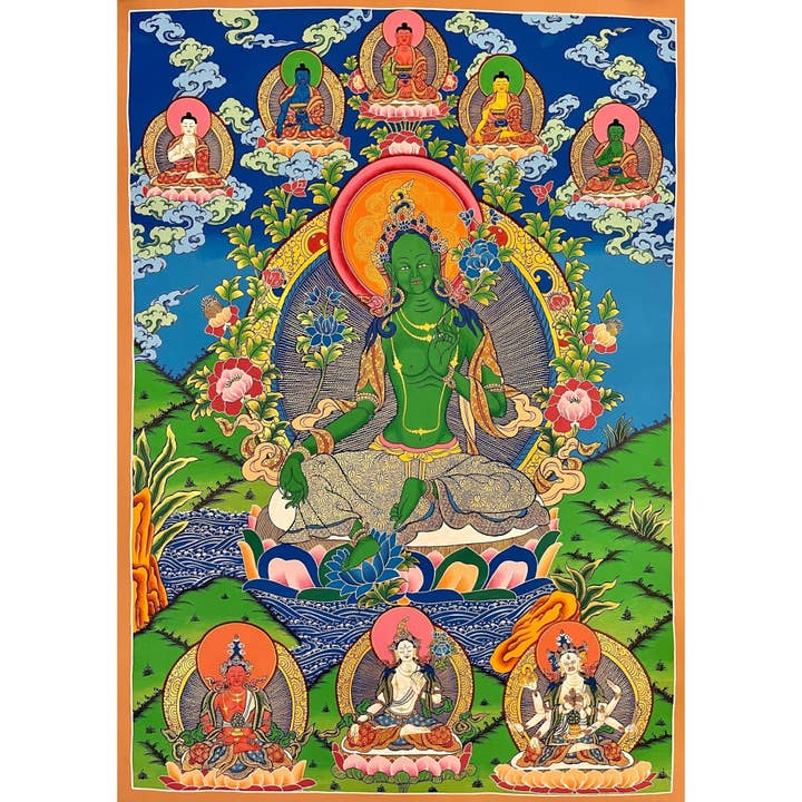 Stor Thangka af Grøn Tara for engroshandel hos Art Of Tibet