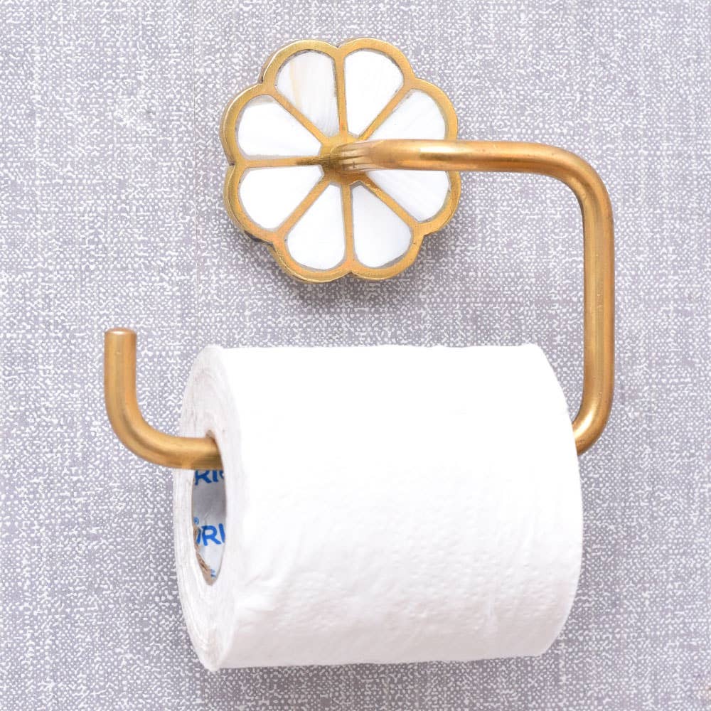 Brass And MOP Golden and White Toilet Paper Roll Holder for wholesale on Faire0