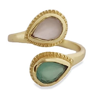 Anillo con forma de corona azul en CALCEDONIA AQUA ROSE QUARTZ para venta al por mayor de Meshca