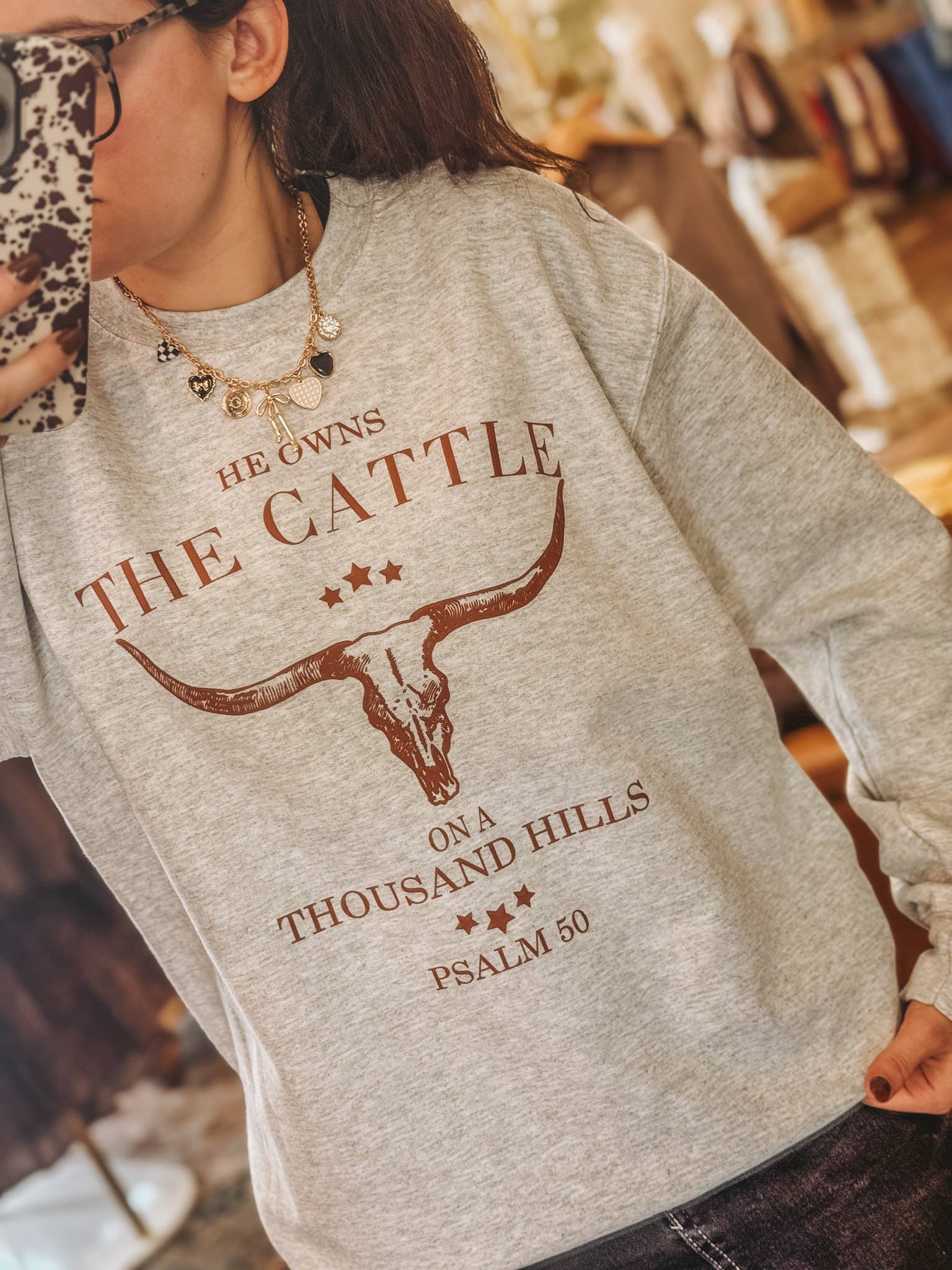 Amy Anne Apparel Inc - Wholesale Graphic Sweatshirt - Women's - He Owns The Cattle Crew Neck Sweatshirt2