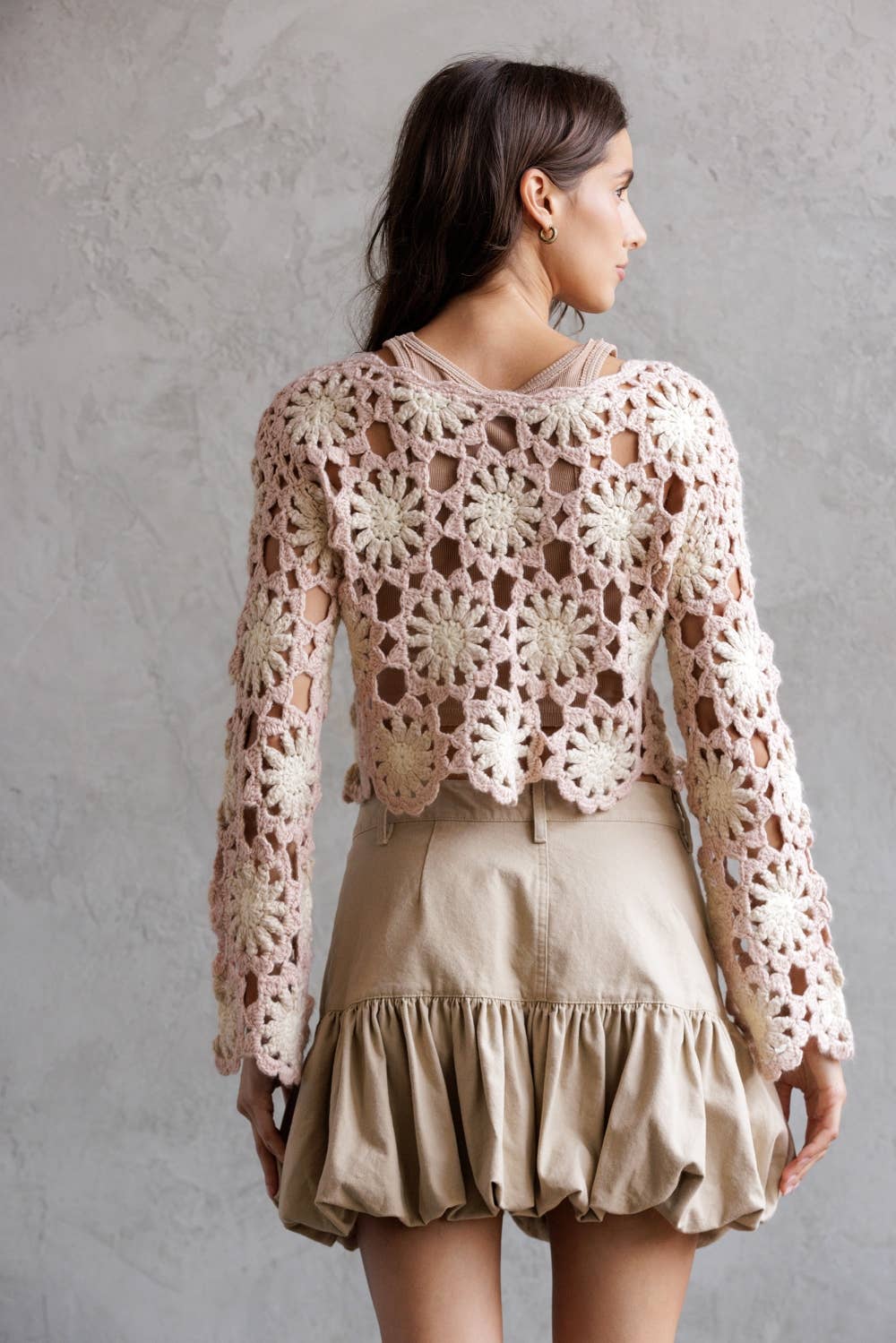 STORIA - Wholesale Knit Sweater - Women's - JT4104-1-CROCHET FLOWER LONG SLEEVE CROP TOP9