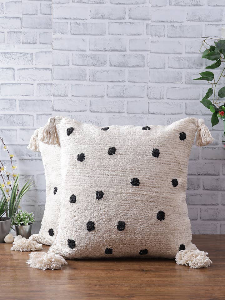 Pack of 5 Black Polka Dots Tufted Cushion Cover for wholesale by Urban Adorn