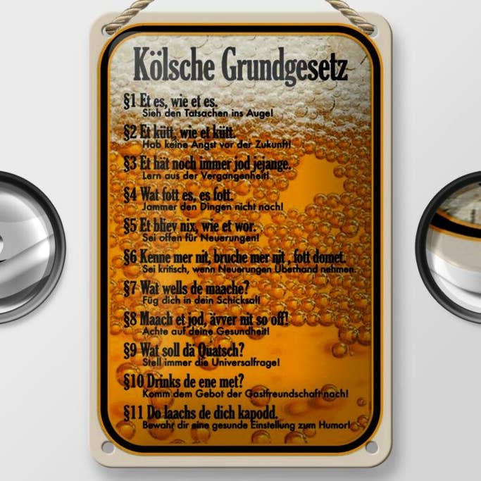 Femer - Wholesale Sign - Tin sign saying 12x18cm Kölsche Grundgesetz Et es wie et deco sign1