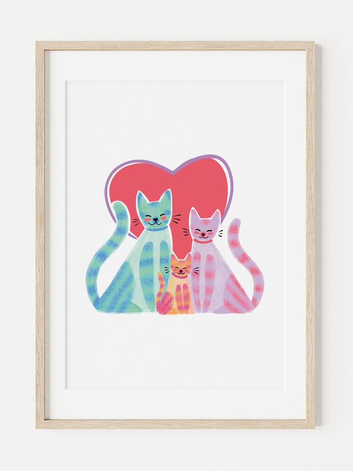 Cat Trio A5 Art Print for wholesale by Looksee Illustration
