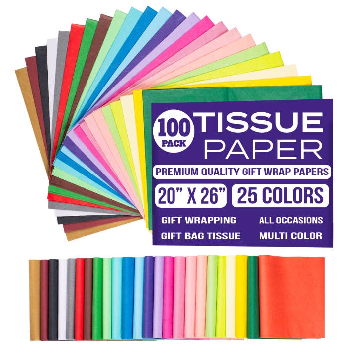 Purple Papers - Wholesale Tissue paper - Gift Tissue Paper 20"x26" - 25 Colors Pack of 5 - 500 Sheets