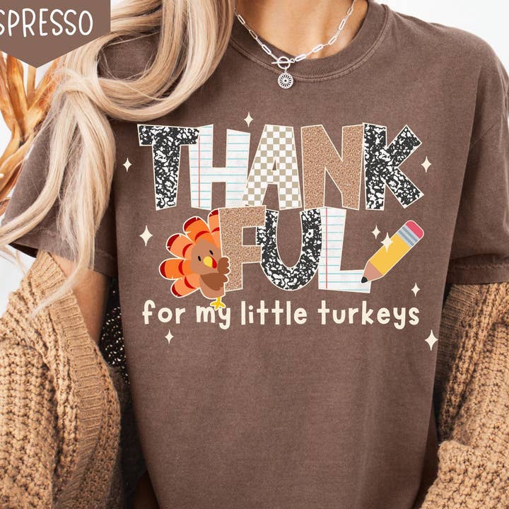 Glaime - Wholesale T-Shirt (Graphic) - Women's - Comfort Colors Thankful Teacher Shirt, Fall Turkey Teacher 2