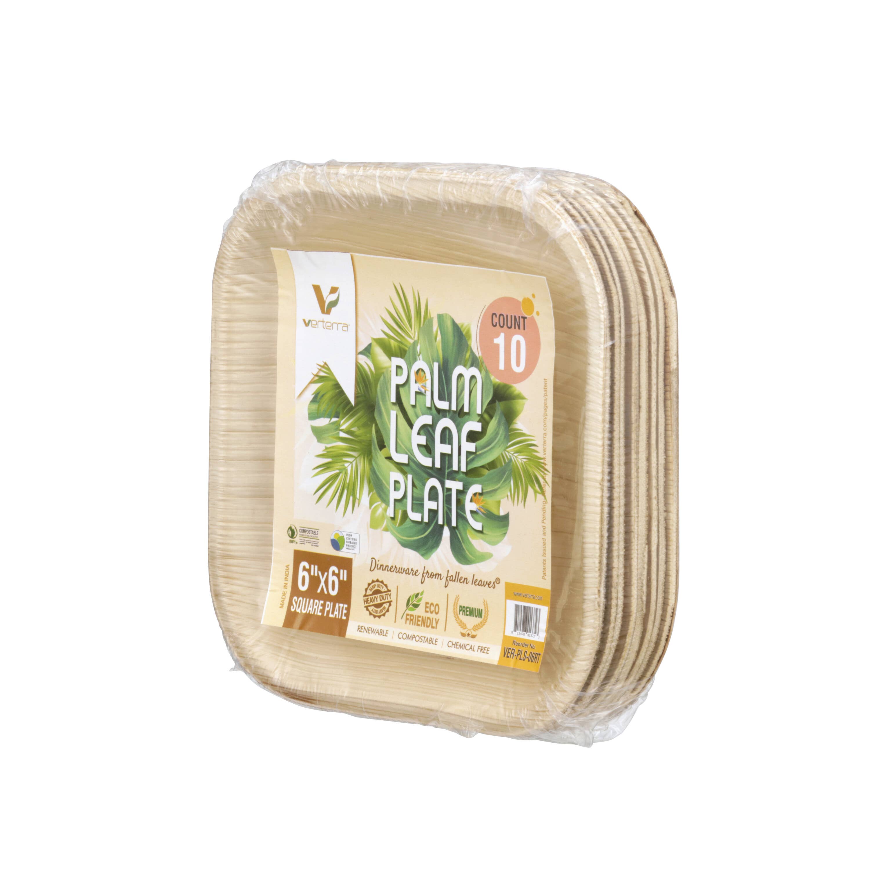 VerTerra Dinnerware – wholesale Disposable plate – 6" x 6" VerTerra Square Palm Plates1