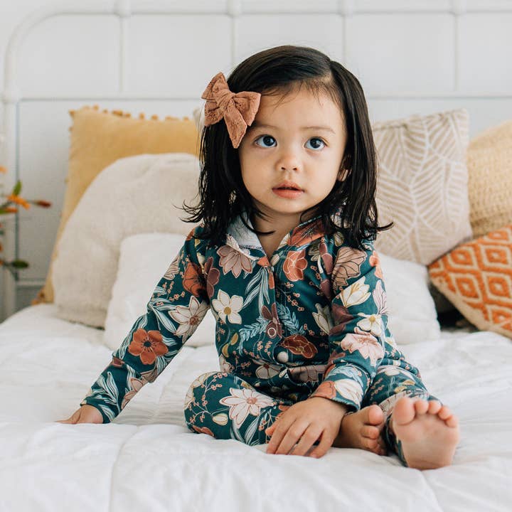 Fern Romper- Teal Bouquet for wholesale by Violet & Hawthorn