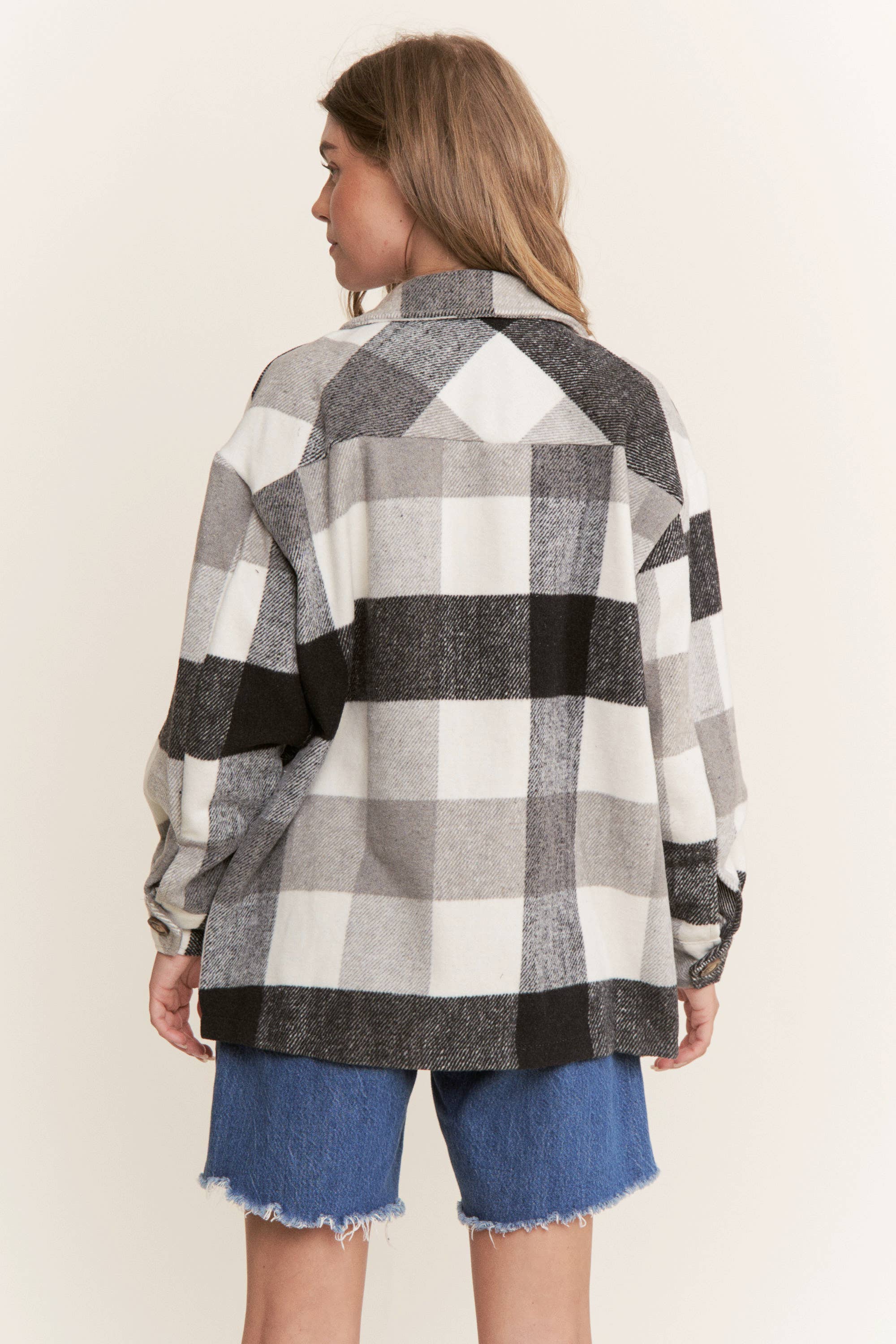 Sweet Generis - Wholesale Shirt Jacket/Shacket - Women's - FUZZY PLAID BUTTON DOWN FLANNEL SHIRT JACKET29
