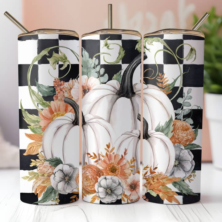 Fall White Pumpkins III 20oz Skinny Tumbler for wholesale by Dogwood Graphics & Design