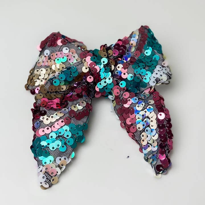 Accessoire pour chien nœud marin à rayures bleu sarcelle et rose à paillettes. pour la vente par doggish