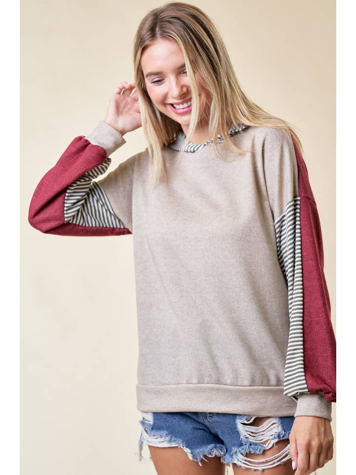 lovely melody - Wholesale Hoodie - Women's - LMT4195-All the Time Color Block Striped Hoodie3
