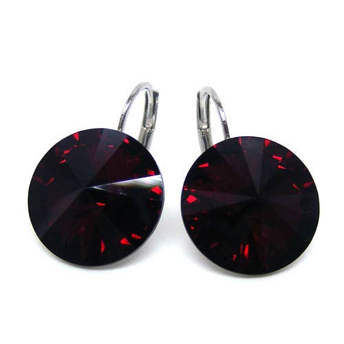 Pendientes colgantes de cristal de 12 mm en Siam para venta al por mayor de Janusch