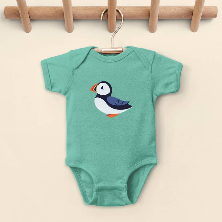Maine Whimsical Puffin Baby Body-Suit Short-Sleeve Onesies for wholesale by RetroPlanet