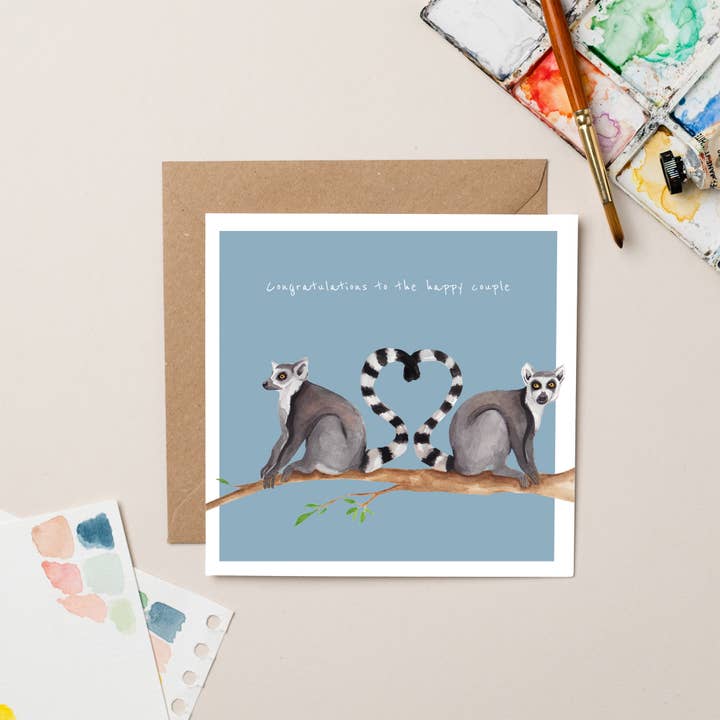 Happy Lemurs Wedding, carte de fiançailles pour la vente par lil wabbit