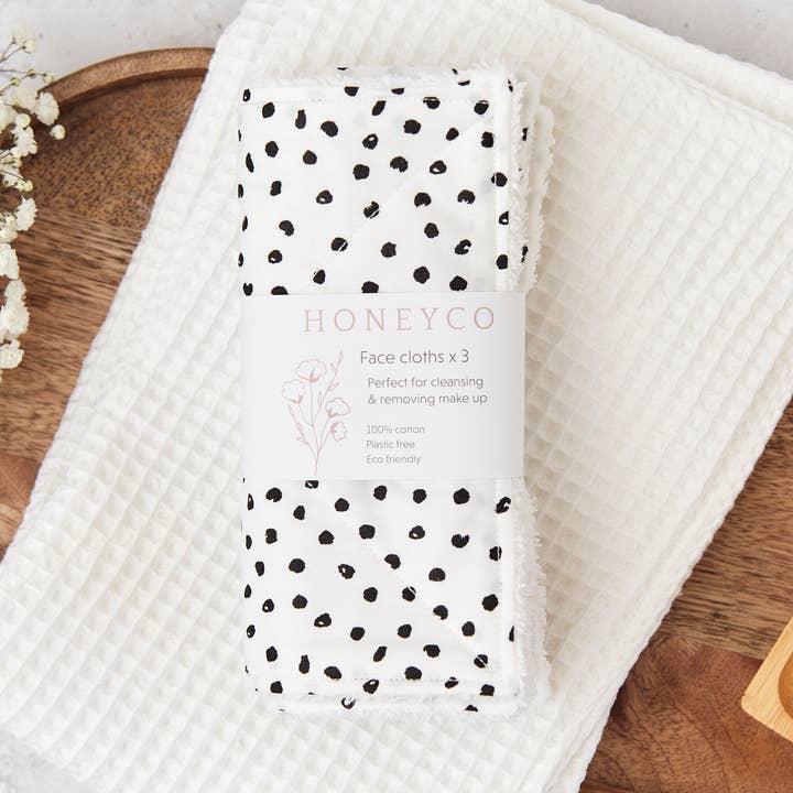 Reusable face cloths - dalmation - eco friendly beauty for wholesale by honeyco