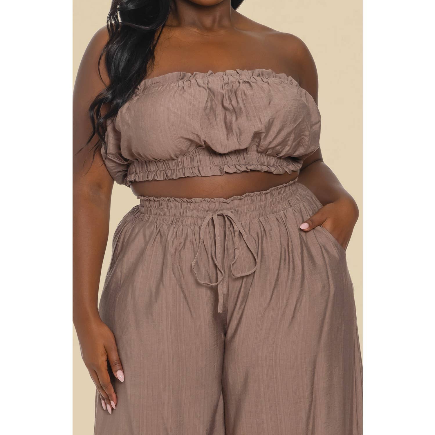 The Sang - Wholesale Top & Pant Set (NOT Loungewear) - Women's - PLUS SHIRRED TUBE TOP WITH MATCHING PALAZZO PANTS SET5