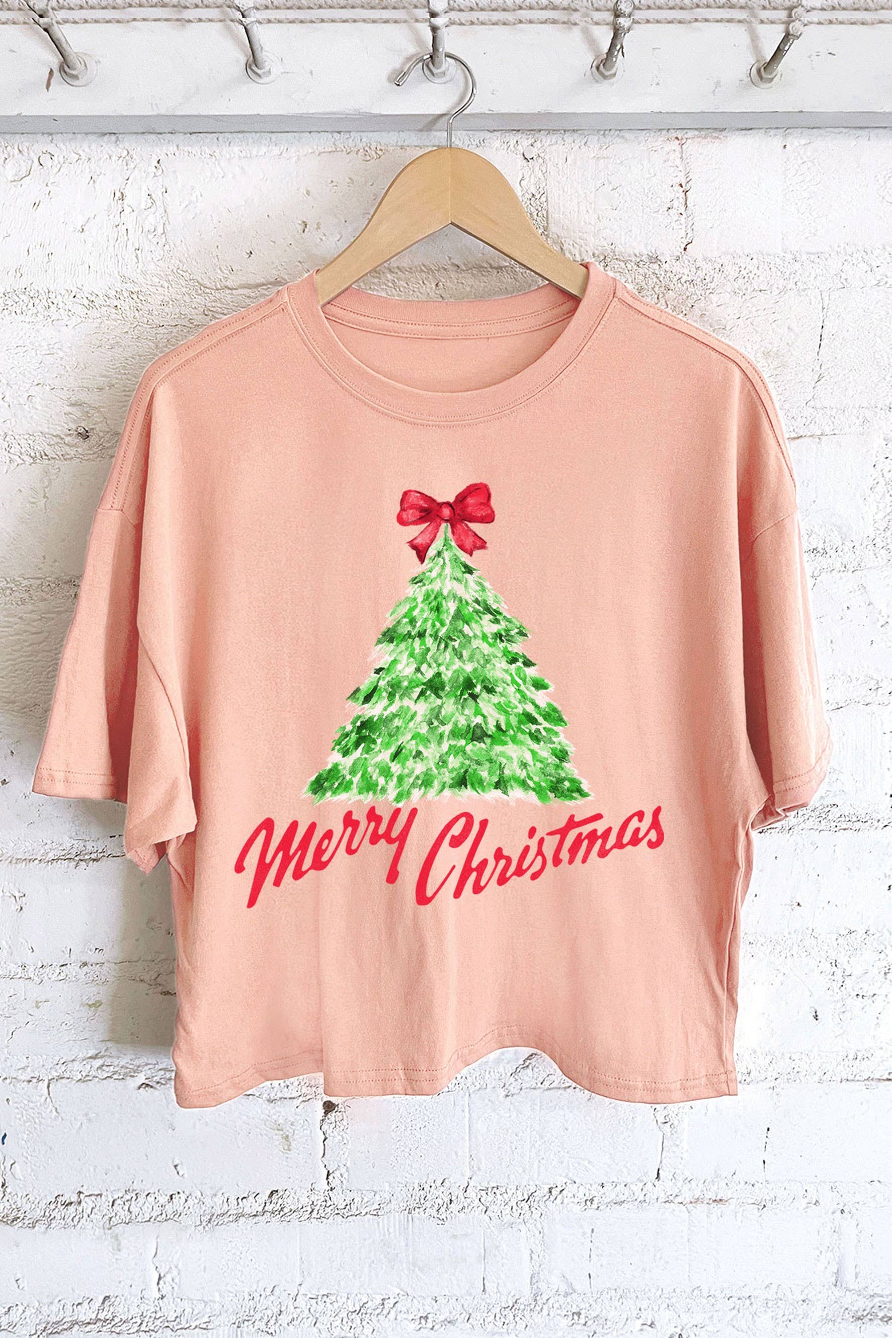 Rustee Clothing – Engroshandel T-shirt med print - Dame – GRAFISK LANG CROP TOP MED JULETRÆ4