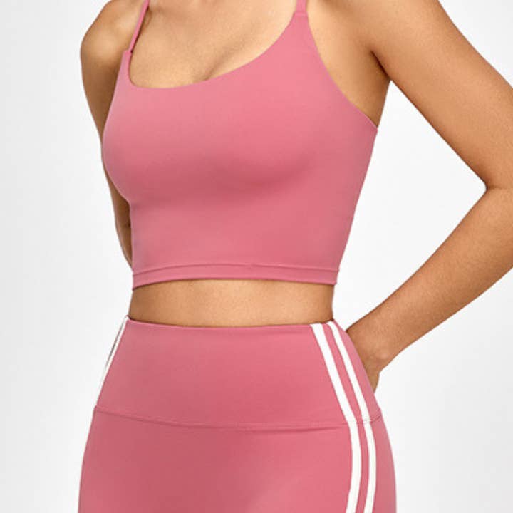 Damen-Set: Überkreuzter Rücken-BH & Seitlich farblich abgesetzte Streifen-Shorts für den Großhandel von Sodalemon