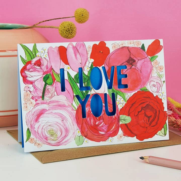 Tarjeta de corte de papel I Love You para venta al por mayor de Miss Bespoke Papercuts