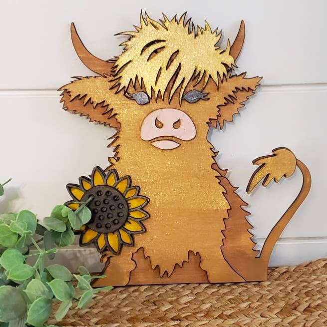 Vache Highland avec tournesol pour la vente par ChristyFaye