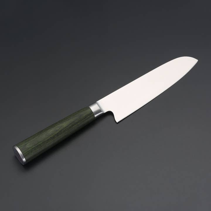 Ed Mahony – Faca de cozinha/utilitário por atacado – Faca Miyazaki Kodawari Santoku 13 cm com cabo de Pakkawood verde2