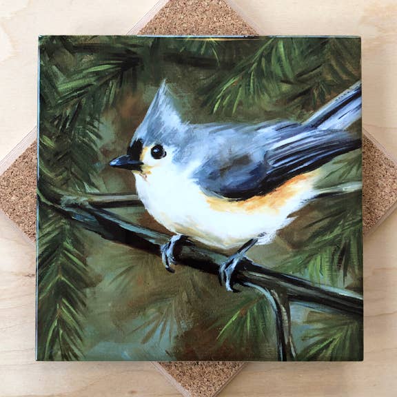 Titmouse in Pine Trivet for wholesale by Art by Alyssa