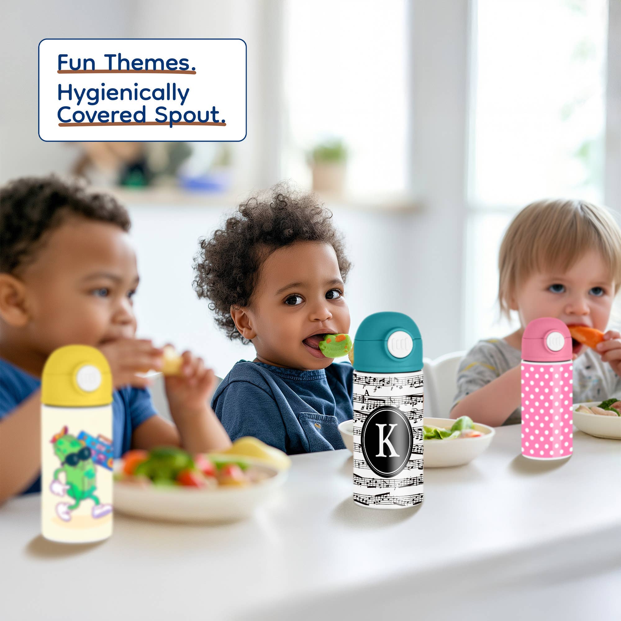 3dRose - Vente Bouteilles d'eau - 3dRose, Lettre musicale K noir et blanc Monogramme musical initiale personnalisée K, Gourde pour enfants4