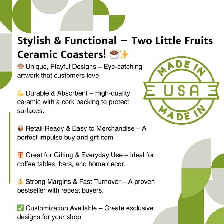 Two Little Fruits - Wholesale Coasters - Ceramic Coaster | Frog Coaster | Drink Coaster | Home Decor