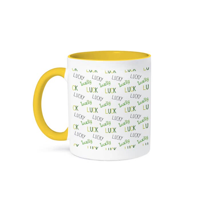 3dRose - Wholesale Coffee Mug - 3dRose, St Patricks Day Lucky Word Typography Pattern, Mug