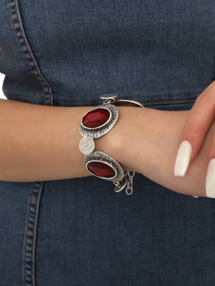 Silver Plated Red Stone Women Bracelet for wholesale by BUBU BY TEKIN SHOP