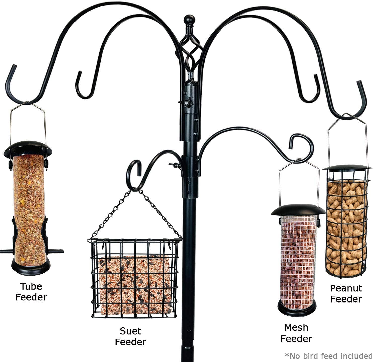 Ashman Online - Wholesale Bird Feeder - Ashman Deluxe Premium Bird Feeding Station, 22" Wide x 91" Tall (82 inch Above Ground) Black with 4 Multiple Hooks and 4 Bird Feeders Hanging Kit.1