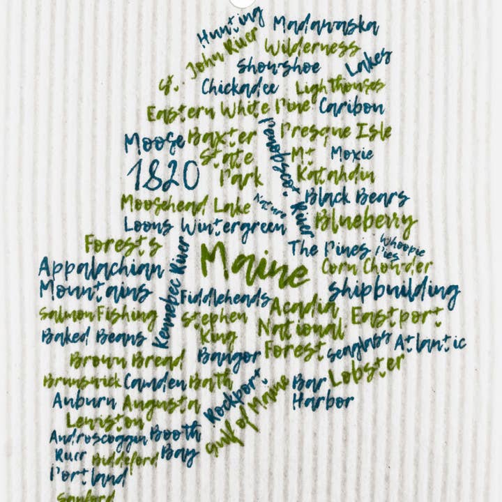 Green & Teal Maine Words Swedish Wash Towel for wholesale by Talla Imports