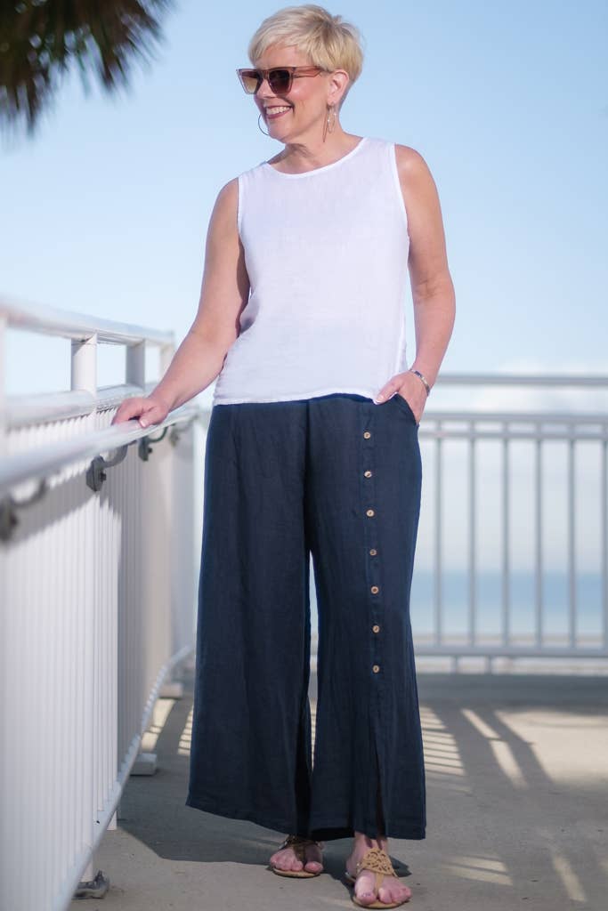 TINA Stephens Italy/Tees By Tina - Vente Pantalon – femme - Pantalon en lin à boutons Gracelynn (PL135)7