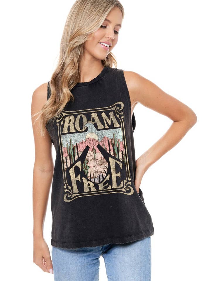 Zutter - Wholesale Tank Top - Women's - Roam Free Thunderbird Desert Graphic S/L Washed Tank