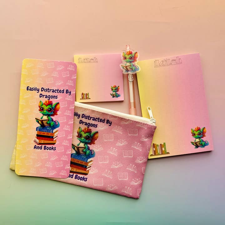 Book Dragon Stationery Gift Set: Notepad, Pen & Pencil Case for wholesale by One Stop Dragon Shop