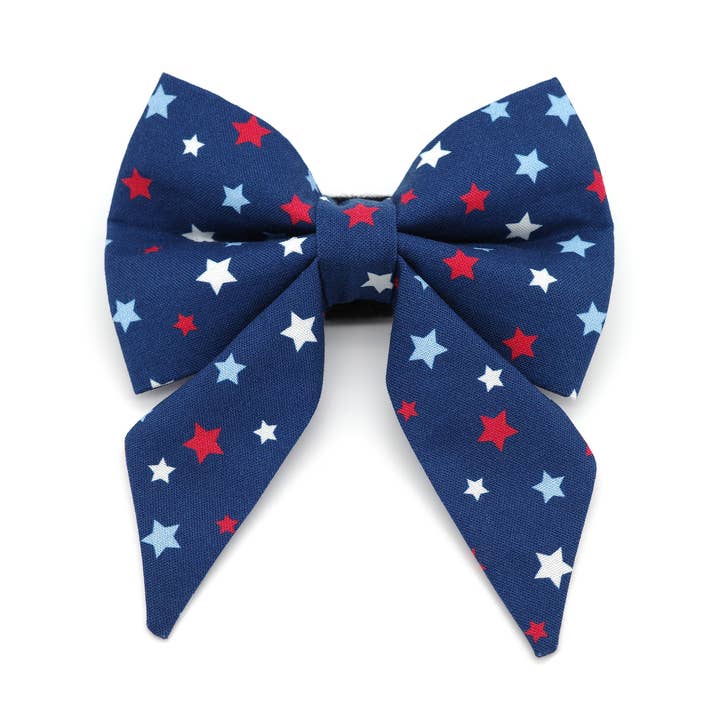 Red White and Blue Stars Sailor Dog Bow for wholesale by Winthrop Clothing Co.