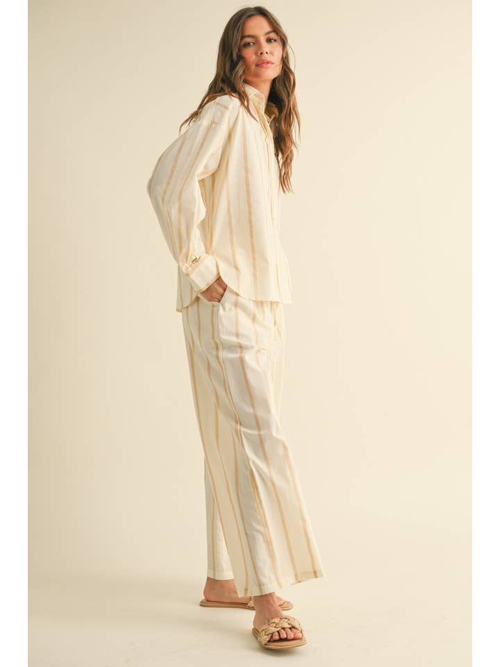 MIOU MUSE - Wholesale Pants - Women's - P4447ST STRIPE STRAIGHT LEGS PANTS WITH ELASTIC BAND