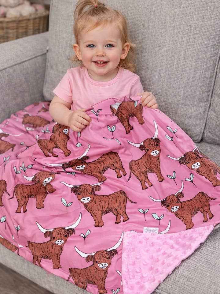 Pink Highland Cow Minky Blanket (Milk Silk Material)
for wholesale by Little Bugz Boutique