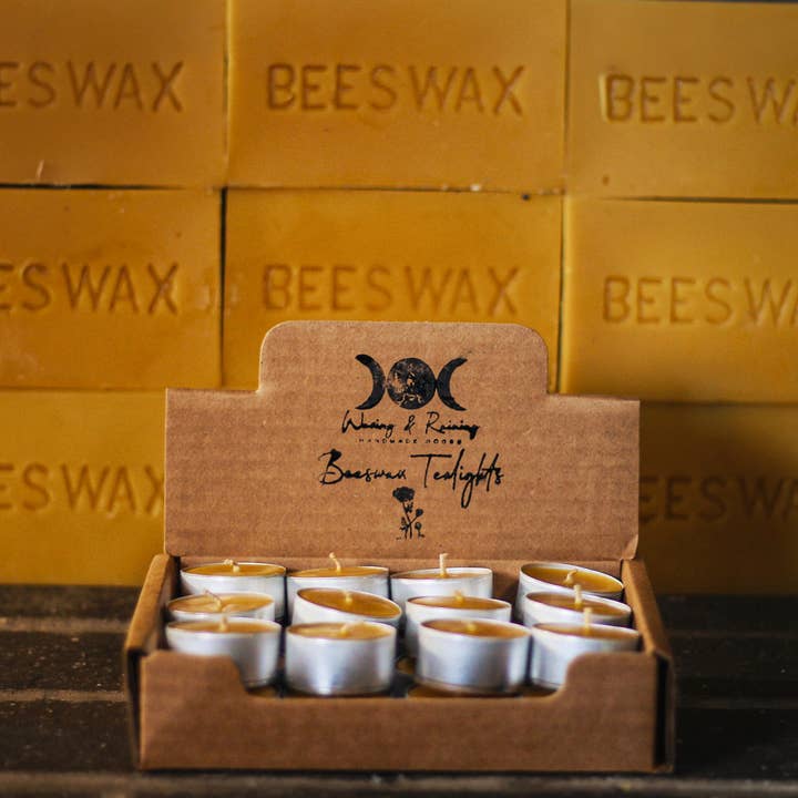 Bougies chauffe-plat en cire d'abeille | Boîte pour vente à l'unité | 5 heures de combustion pour la vente par Waxing & Raining Handmade Goods