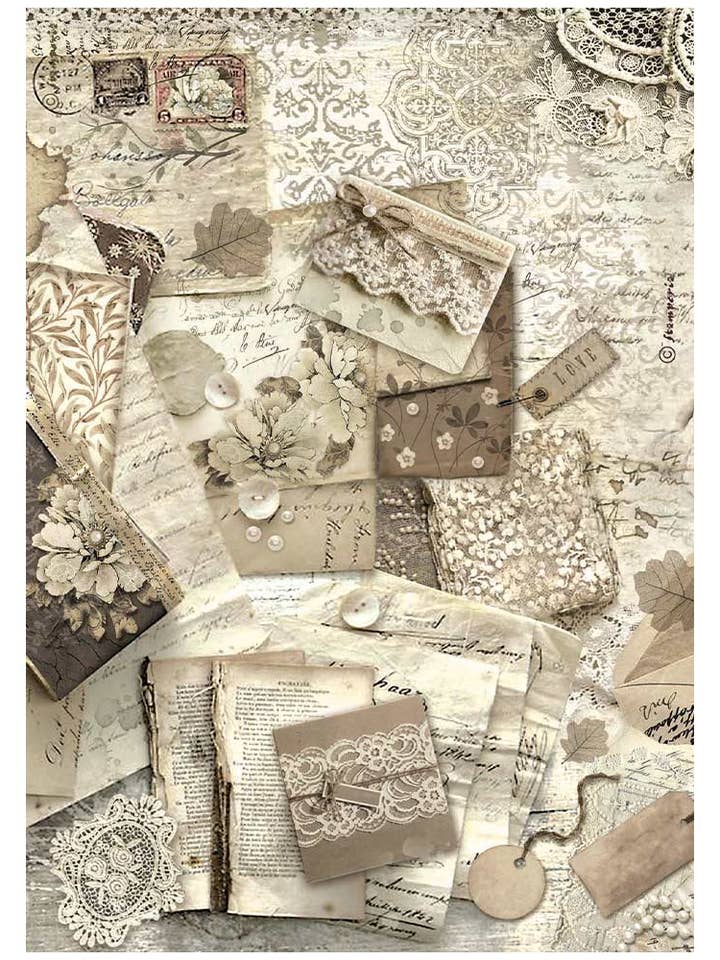 Papel de Arroz Stamperia A4 - Renda Velha, Letras por atacado de Ninnys Napkins
