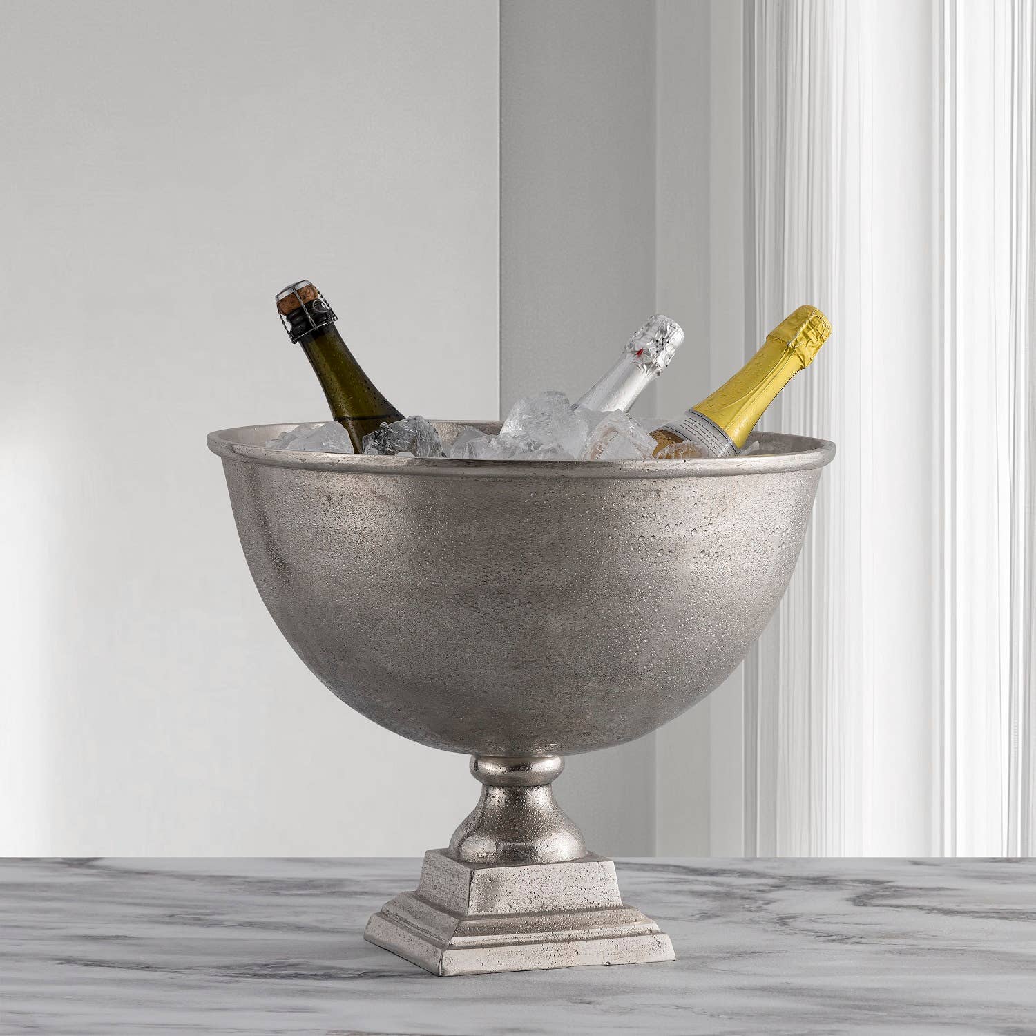BIDKhome - Wholesale Wine Bucket - Raw Alum. Sq. Base Planter/Wine Cooler - RAW NICKEL1