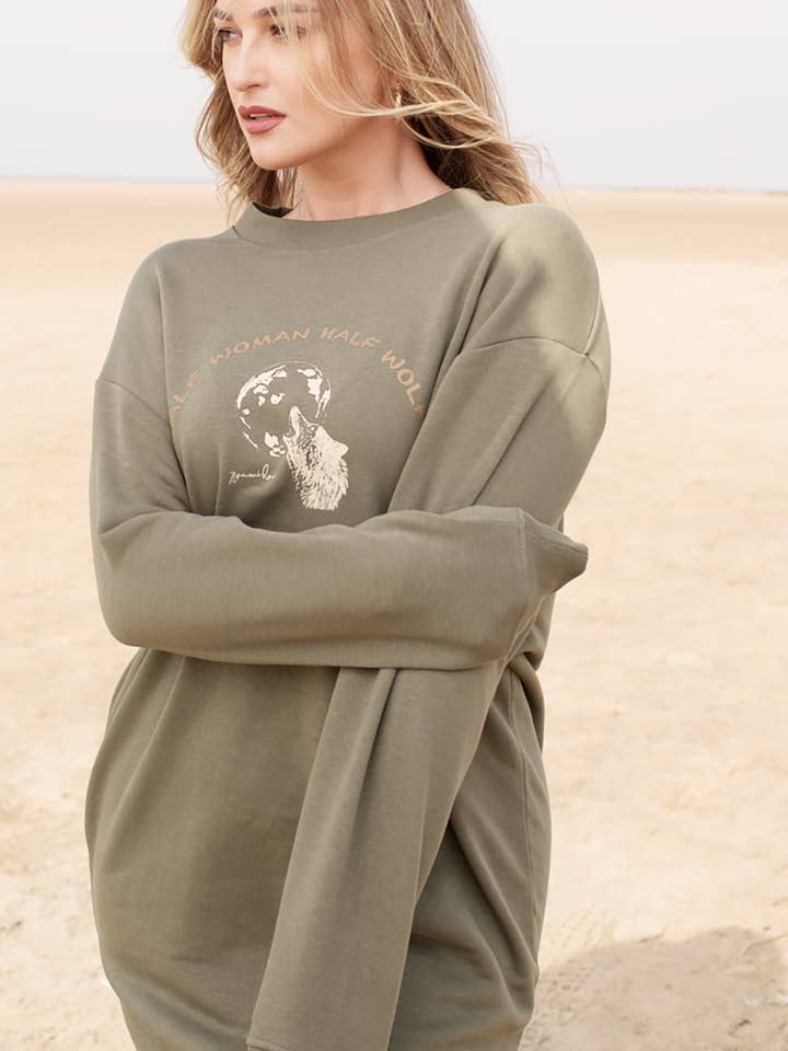 Organic Cotton Wolf Women Graphic Sweatshirt Dress for wholesale by Noa & Rain