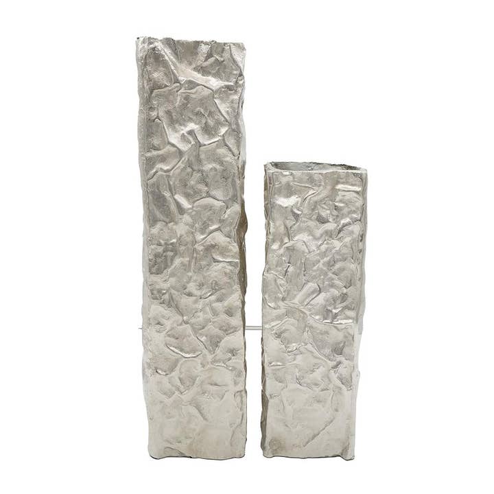 A&B Home Group Inc. - Wholesale Vase - S/2 Silver Aluminum Vases w/ Unique Crinkle Design3
