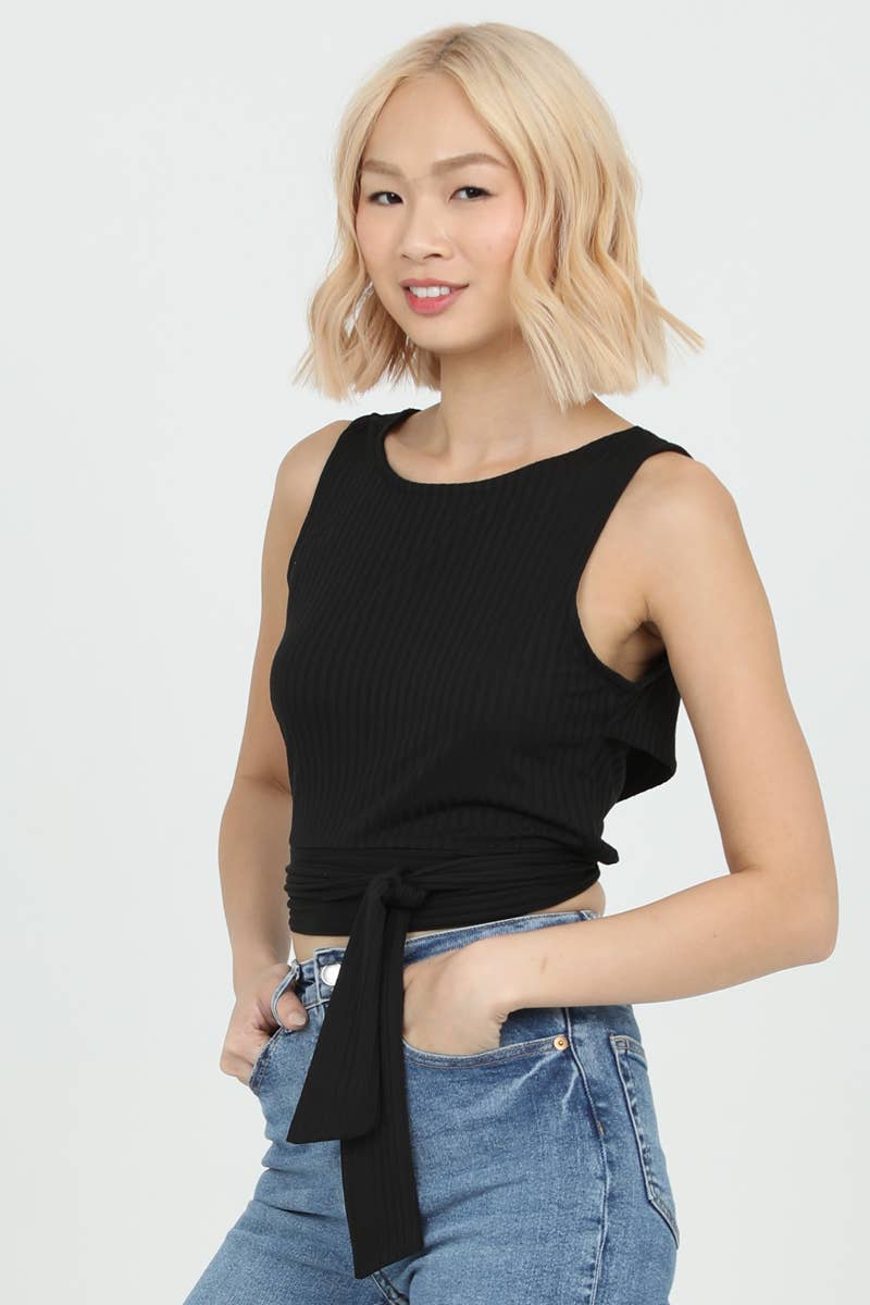 ANGIE - Wholesale Knit Top - Women's - X2DU9-ASIS RIB KNIT STRAPPY BACK TIE WAIST TOP12