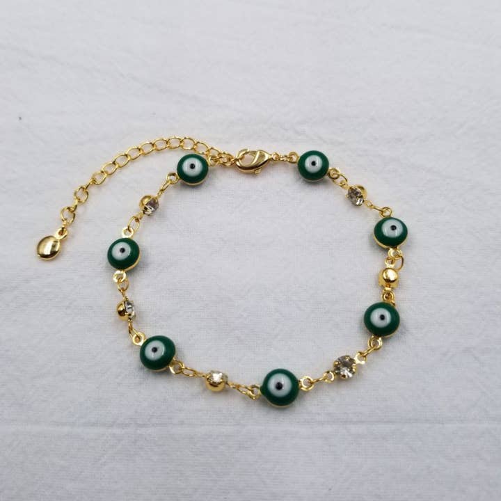 Grøn Evil Eye Chain Armbånd - 18K Forgyldt for engroshandel hos ENA Jewelry